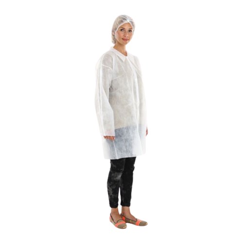 Bezoekersjas nonwoven wit met klittenband mt XXL 100 stuks